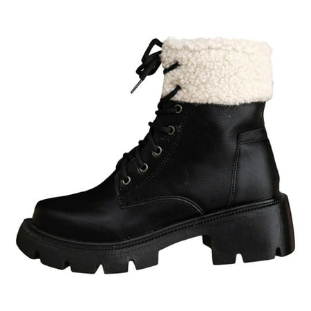 GHSOHS Boots for Women Hiking Boots Ankle Booties Shoes Black Booties for Women Medium Low Heel Large Size Boots Fall Winter New Front Tie Up Thick Bottom Women s Boots Western Cowgirl Boots Size 39