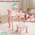 thumbnail image 6 of Tcbosik Compact Vanity Set with Stool and Mirror, Modern White Makeup Table with Drawer and Open Boxes, Pink Dot and Flower Patterns, Dressing Table for Bedroom, Pink, 6 of 8