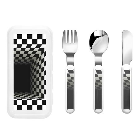 

Rateoe 3d Black and White Checkerboard Tunnel for Stainless Steel Kids Silverware Set - Child and Toddler Safe Flatware - Children s Knife Fork And Spoon Set