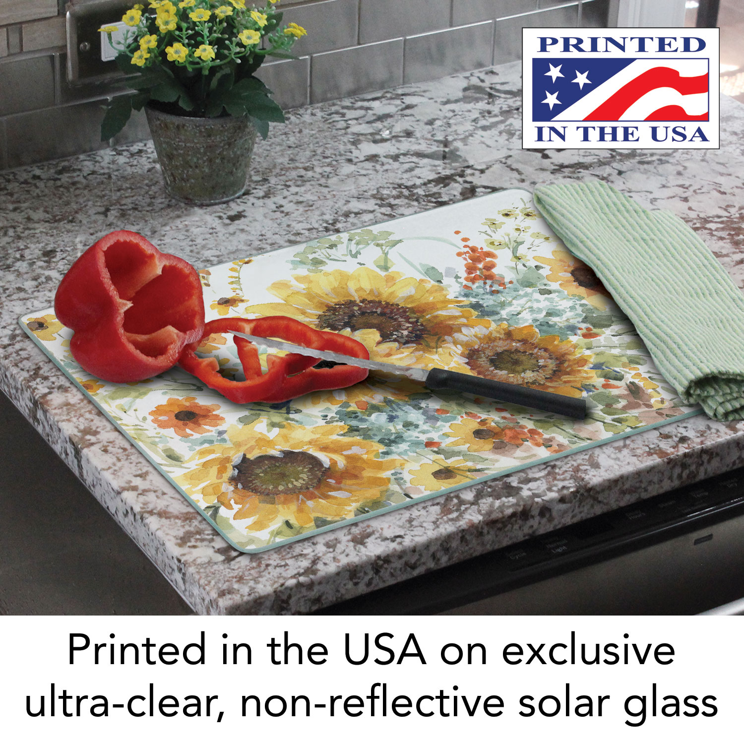 CounterArt Sunflowers Forever 3mm Tempered Glass Cutting Board 15"by 12"