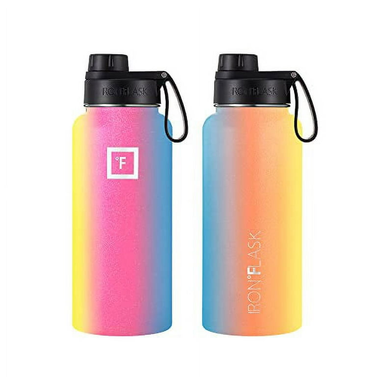 IRON FLASK Sports Water Bottle - 32 Oz, 3 Lids (Spout Lid), Leak Proof,  Vacuum Insulated Stainless Steel, Double Walled, Thermo Mug, Metal Canteen  - Rainbow 