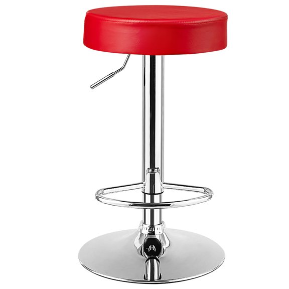 Costway 1 PC Round Backless Bar Stool Adjustable Swivel Pub Chair U Leather with Footrest Red