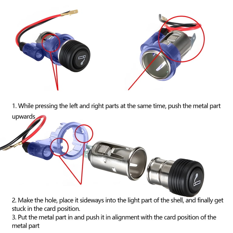 Blue 12V Universal Car Cigarette Lighter With Light Phone Charger Power  Outlet Socket Assembly Mobile Charging Port 10A Output 26.4 Inch Cord 2.28  