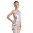 thumbnail image 4 of inhzoy Kids Girls Shiny Sequins Ballet Jazz Latin Dance Romper Jumpsuit Halter Neck Stage Performance Costume,Sizes 6-14 Silver 12, 4 of 8