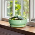 thumbnail image 3 of 8 inch Succulent Planter for Patio, Shallow Ceramic Pot with Drainage, Farmhouse Style Decor for Plants, Light Green, 3 of 8