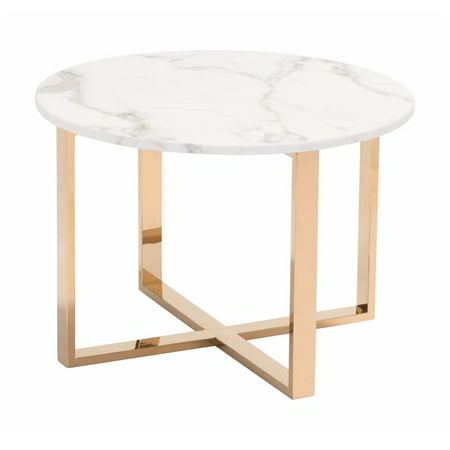 ZUO Globe Faux Marble Top End Table in Stone and Gold