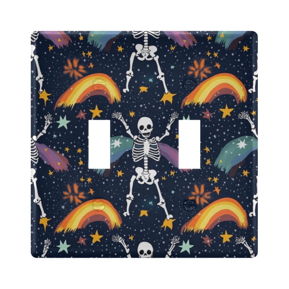 Dailycode Light Switch Plate Covers 2 Gang Wall Plate Plastics Outlet Covers for Kitchen Home Office Decor Cute Skeletons Rainbows Stars