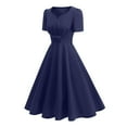 thumbnail image 3 of Efsteb Cocktail Dresses For Women Vintage 1950s Dress Short Sleeve V Neck Swing Dress Wedding Guest Party Dresses (Navy,XL), 3 of 7