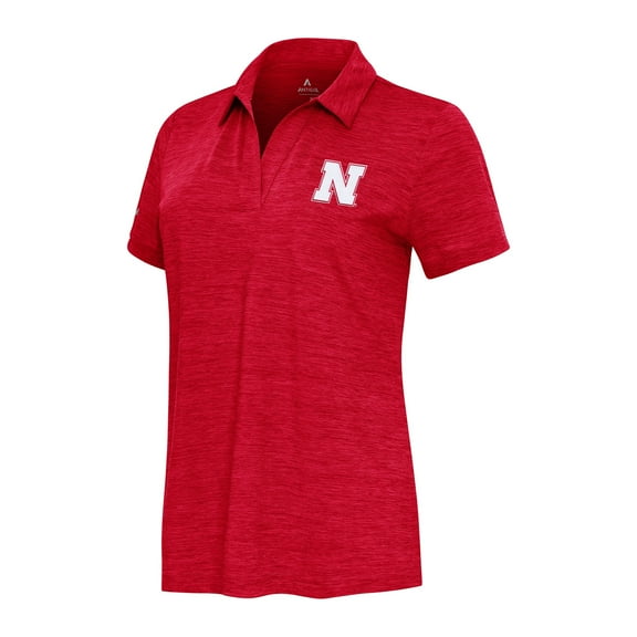 Women's  Antigua Heather Red Nebraska Huskers Layout V-Neck Polo