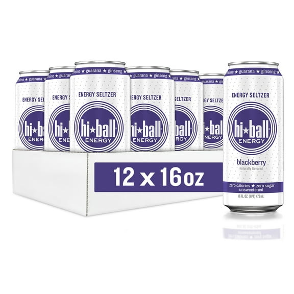 Hiball Clean Energy Drink, Zero Sugar Caffeinated Seltzer Water, Blackberry, 16 Fl Oz, 12 Pack