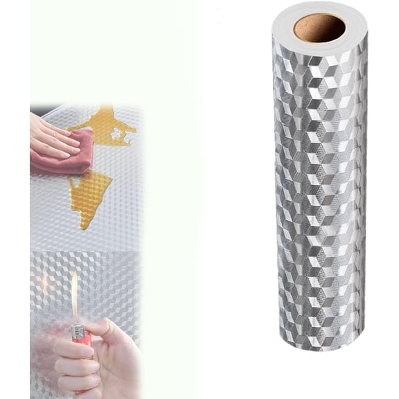 Stainless Steel Kitchen Oil-Proof Adhesive Wallpaper Roll, Kitchen Wallpaper Oil Proof Sticker, Peel and Stick, Waterproof, Heat-Resistant for Backsplash, Countertops, Cabinets (40cm*3m)
