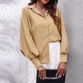 thumbnail image 4 of Women's Button down Shirts Collared Vneck Lantern Long Sleeve Tops Casual Solid Color Dressy Chiffon Blouse Tee, 4 of 6