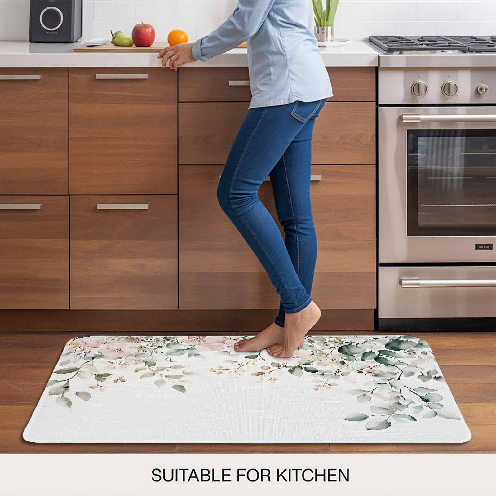 Eucalyptus Floral Doormat Outdoor Entrance 24"x36", Spring Summer Botanical Absorb Moisture Dirt Door Mats, Non-Slip Rubber Backing Floor Mats Indoor, Low-Profile Front Door Rugs