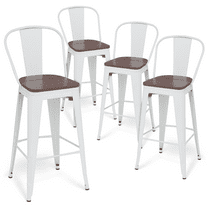 Magshion Modern Metal Dining Side Chairs Set of 4, Stackable Bistro Chairs with Wooden Seat, White