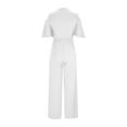 thumbnail image 2 of Ladies Cold Shoulder Jumpsuit Elegant Sexy V Neck Romper Ruffle Sleeve Wide Leg Dungarees High Waist Summer Overalls Party Wedding Work Playsuit, 2 of 5