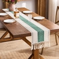 thumbnail image 5 of TickJOY Boho Table Runner – Farmhouse Decor Macrame Runner Table Cloth with Tassels for Home Decor, Kitchen Decor, Living Room Decor, Centerpiece Table Decorations(Green/Beige, 12x108 Inches), 5 of 6