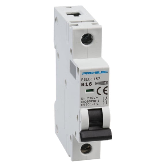 PRO ELEC - 16A Single Pole MCB, B Curve, 6kA