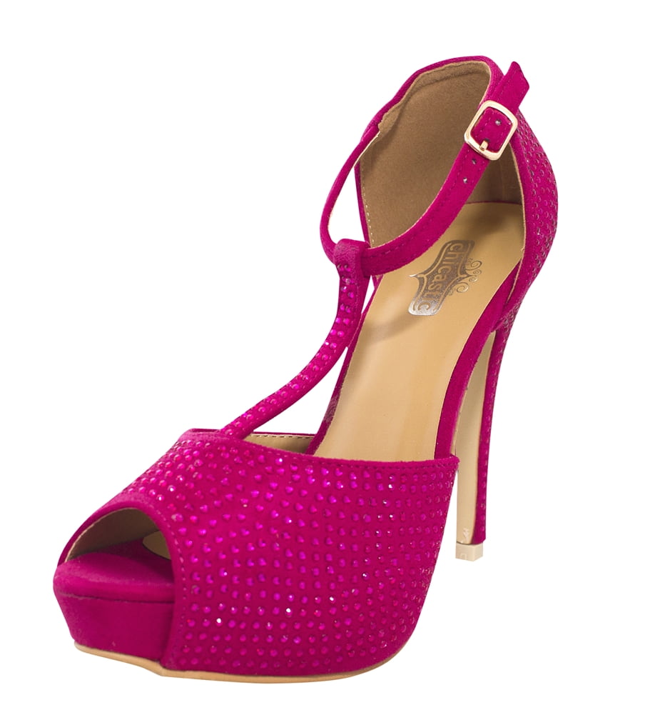hot pink wedding shoes with rhinestones