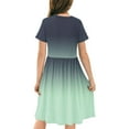 thumbnail image 5 of Hduncf Toddler Girls Gradient Color Summer Dress Short Sleeve Crewneck A-Line Dress Fashion Comfortable Swing Pleated Dress Green 7 Years, 5 of 7
