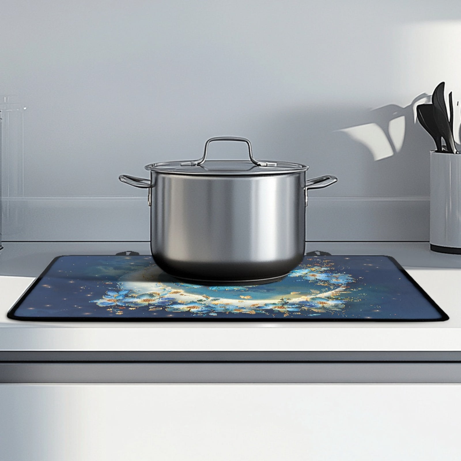 SEANATIVE Glass Top Stove Cover Electric Stove Mat Electric Ceramic Stovetop Cover Oil-proof Washer Dryer Top Protector Scratch Resistant Cooktop Protector, Blue Butterfly Flower Moon