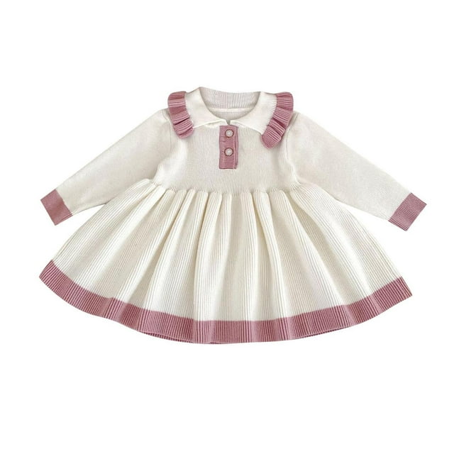 Odeerbi Niñas Suéter de Punto Vestido Otoño Invierno Vestidos de Algodón de Punto de Lana A-Vestido de Manga Larga Con Cuello Redondo