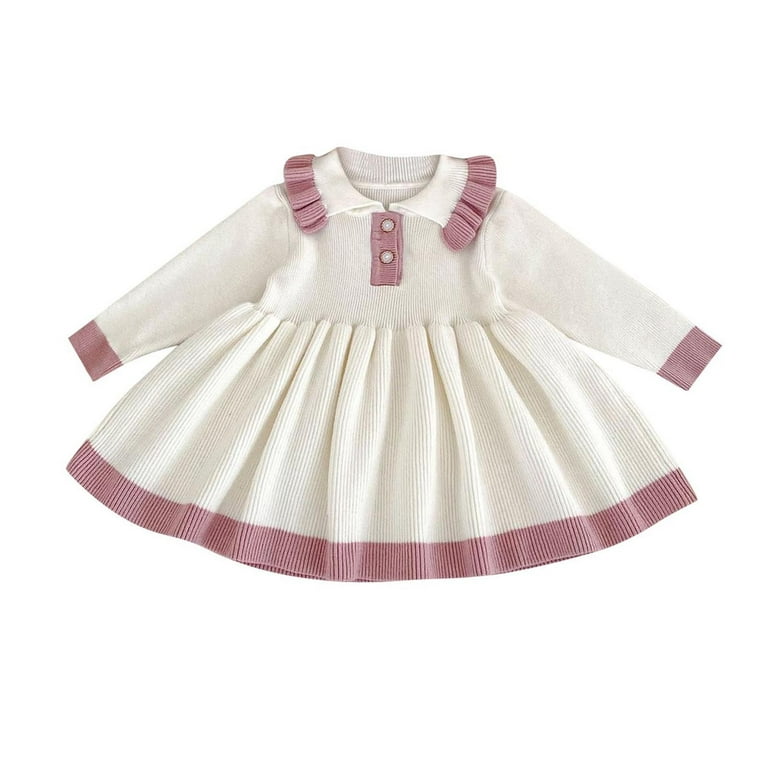 KSODFNXH Girls Crochet Knitted Dresses Size 0-3 Toddlers Kids Cute Long Sleeve Button Doll-Collar Color-Block Pleated A-Line Soft Warm Fall Midi Dress KSODFNXH Girls Crochet Knitted Dresses Size 0-3 Toddlers Kids Cute Long Sleeve Button Doll-Collar Color-Block Pleated A-Line Soft Warm Fall Midi Dress