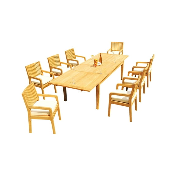 Grade-A Teak Dining Set: 8 Seater 9 Pc: 122" Atnas Rectangle Table And 8 Maldives Arm Chairs Outdoor Patio WholesaleTeak #51ML2809
