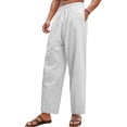 thumbnail image 2 of Domuza Pants for Men Mens Casual Drawstring Elastic Waist Linen Summer Beach Straight Legs Beach Trousers White L, 2 of 4