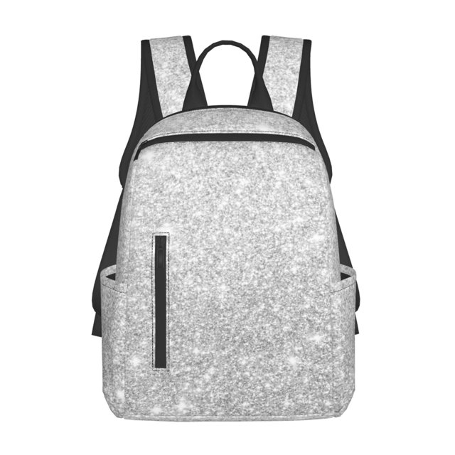 Balery Silver Glitter Mochila ligera para hombre y mujer: duradera e impermeable, ideal para la escuela, el trabajo, viajes y uso diario.