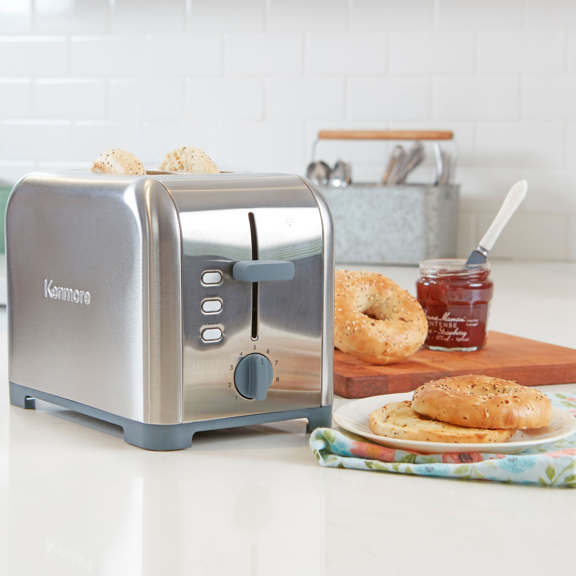 Kenmore 2-Slice Toaster Stainless Steel Wide Slot Bagel & Defrost Functions High-Lift Lever 9 Shade Settings