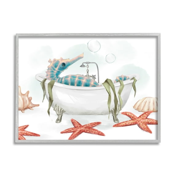 Stupell Industries Seahorse Resting Nautical Bath Tub Starfish Bubbles, 16 x 20, Designed by Ziwei Li