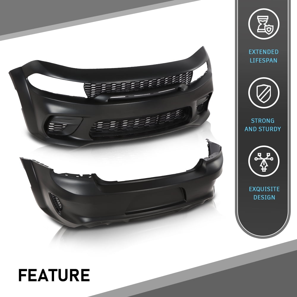 CROSSDESIGN Front Rear Bumper Body Kit Widebody Full Compatible with Dodge Charger SRT Style 2015-2023 Black