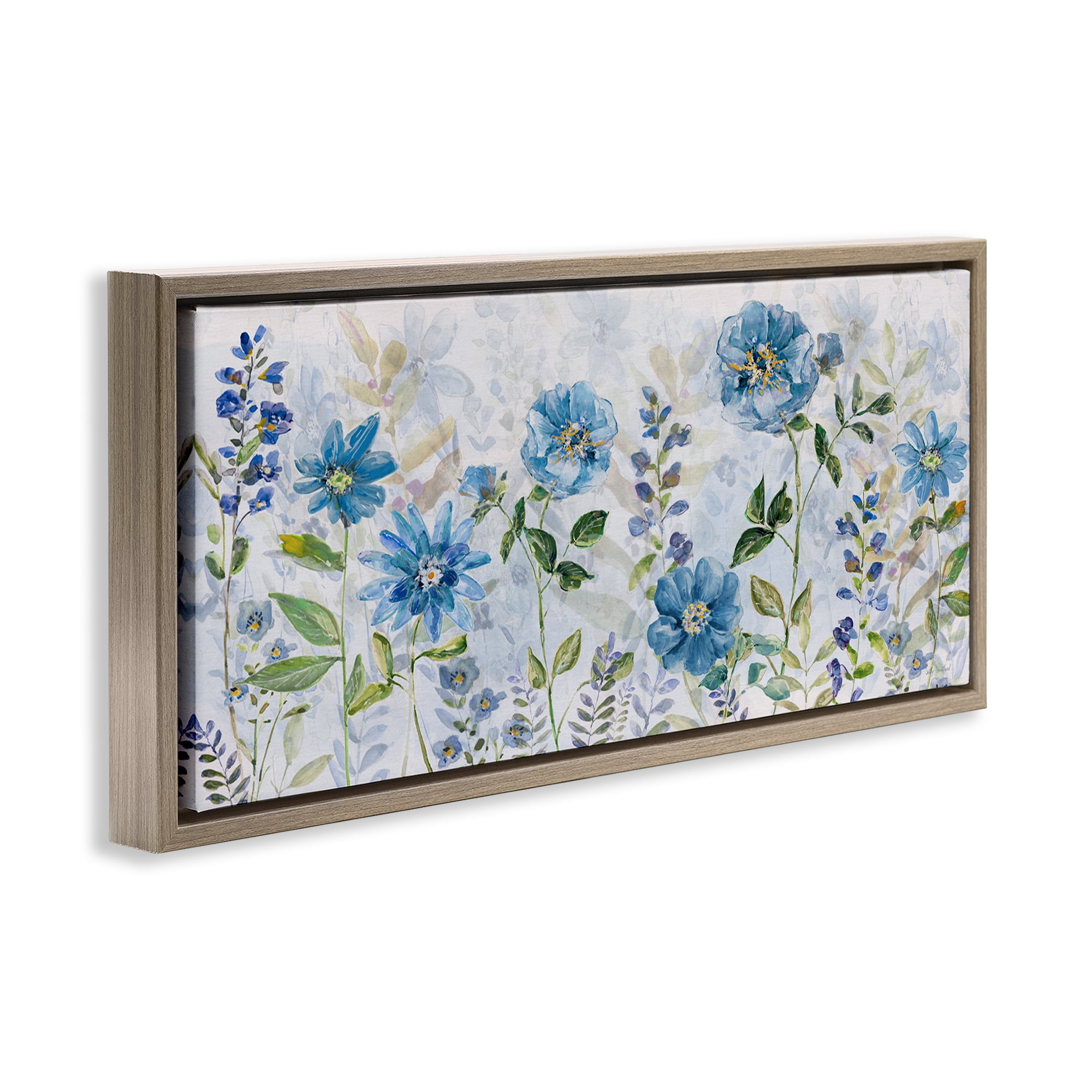 Stupell Industries Wild Blue Poppies Botanical & Floral Painting Brown Floater Framed Art Print Wall Art, 25 x 11