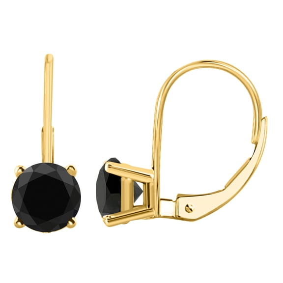 AoneJewelry Black Diamond Leverback Earring for Women | 14K Yellow Gold 3 Carat 2 Stone Round Cut Prong Setting Genuine Diamond