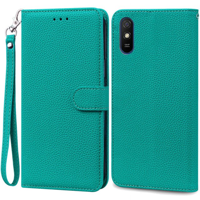 For Redmi 9A Case Luxury Wallet Flip Case For Xiaomi Redmi 9A Phone Case Protective Leather Case For Xiomi Redmi 9A 9AT Fundas Cyan -Strap For Redmi 9AT