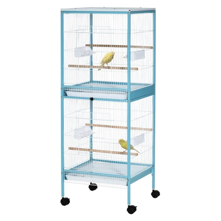 55" 2-in-1 Bird Cage Aviary for Finches, Budgies - Light Blue with Wheels