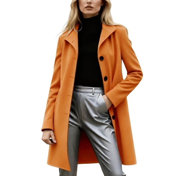 qucoqpe Women's 2025 Winter Fashion Causal Solid Lapel Cardigan Jackets Long Sleeve Trench Coats Work Office Overcoats Lightweight Button Long Outerwears