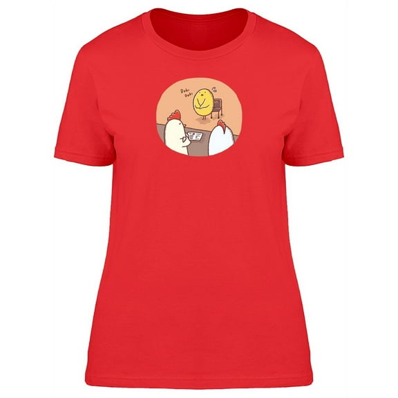 Chicken Interview Funny Cartoon T-Shirt Women -Image by Shutterstock, Female Medium
