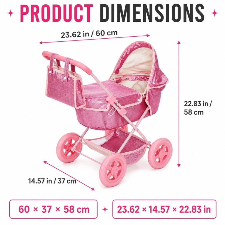 Olivia's Little World Glitter Pink Baby Doll Pram photo 8