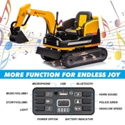 12V Electric Kids Ride On Excavator and Bulldozer with Remote Control, 360 Degree Rotating, Track Design Wheels, MP3, Toolbox (Yellow)