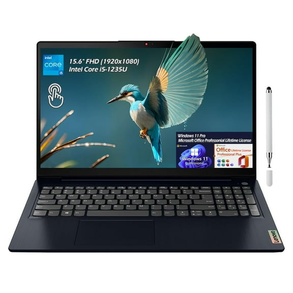 Lenovo IdeaPad 1i Laptop, 15.6" FHD IPS 300nits Anti-glare, Touch, Intel Core i5-1235U, (8GB DDR4 512GB SSD), HDMI, Webcam, Wi-Fi6, Win11Pro Office Lifetime License, Abyss Blue, w/Stylus Pen, W/GaLiMu