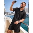 thumbnail image 5 of RICHCOIN Men's 2 Piece Outfits Textured Knit Short Sleeve Button Down Shirts and Shorts Old Money Casual Sets, 5 of 7