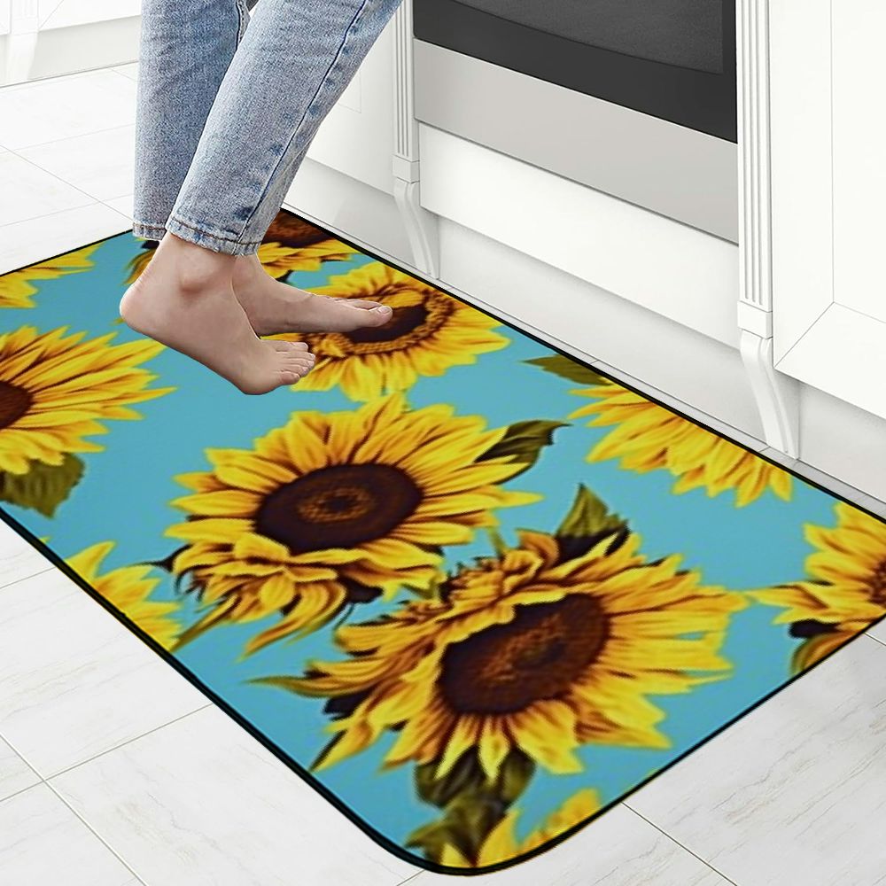 PHYHOO Front Door Mat Welcome Mat, Farmhouse Sunflower Teal Non-Slip Absorbent Indoor Door Mats, Durable Rubber Backing Floor Doormat for Entryway, Patio, Porch, Vintage Flower 19.68*47.24 in