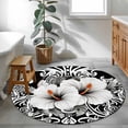 thumbnail image 4 of Black White Spring Floral Round Area Rug 4 FT, Non Slip Indoor Outdoor Rug, Summer Botanical Modern Washable Soft Circular Carpet Non-Shedding Floor Mat for Coffee Table Nursery Foyer Balcony, 4 of 8