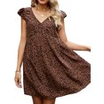 thumbnail image 1 of Mujeres Verano Casual Mini Vestido Bohemio Leopardo Imprimir V-Cuello 1/4 Manga Corta Vestido de Fiesta de Moda Nituyy Vestido bohemio con cuello en V y estampado de leopardo, 1 of 5