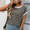 thumbnail image 5 of Horkkom Short Sleeve Sweater for Women Crew Neck Pullover Sweaters Summer Loose Casual Striped Shirt L, 5 of 9