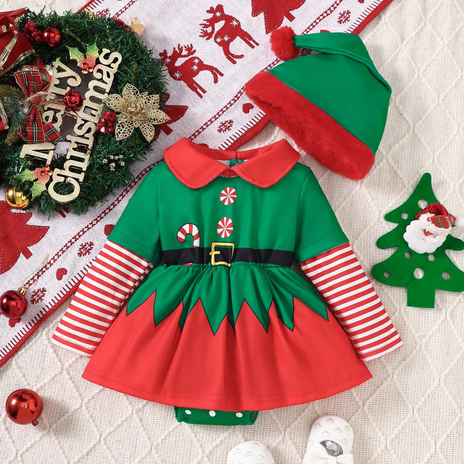 Christmas Bodysuit Holiday Party Outfit Soft Hooded Romper Jumpsuit For Baby Boys Toddler Winter Playwear