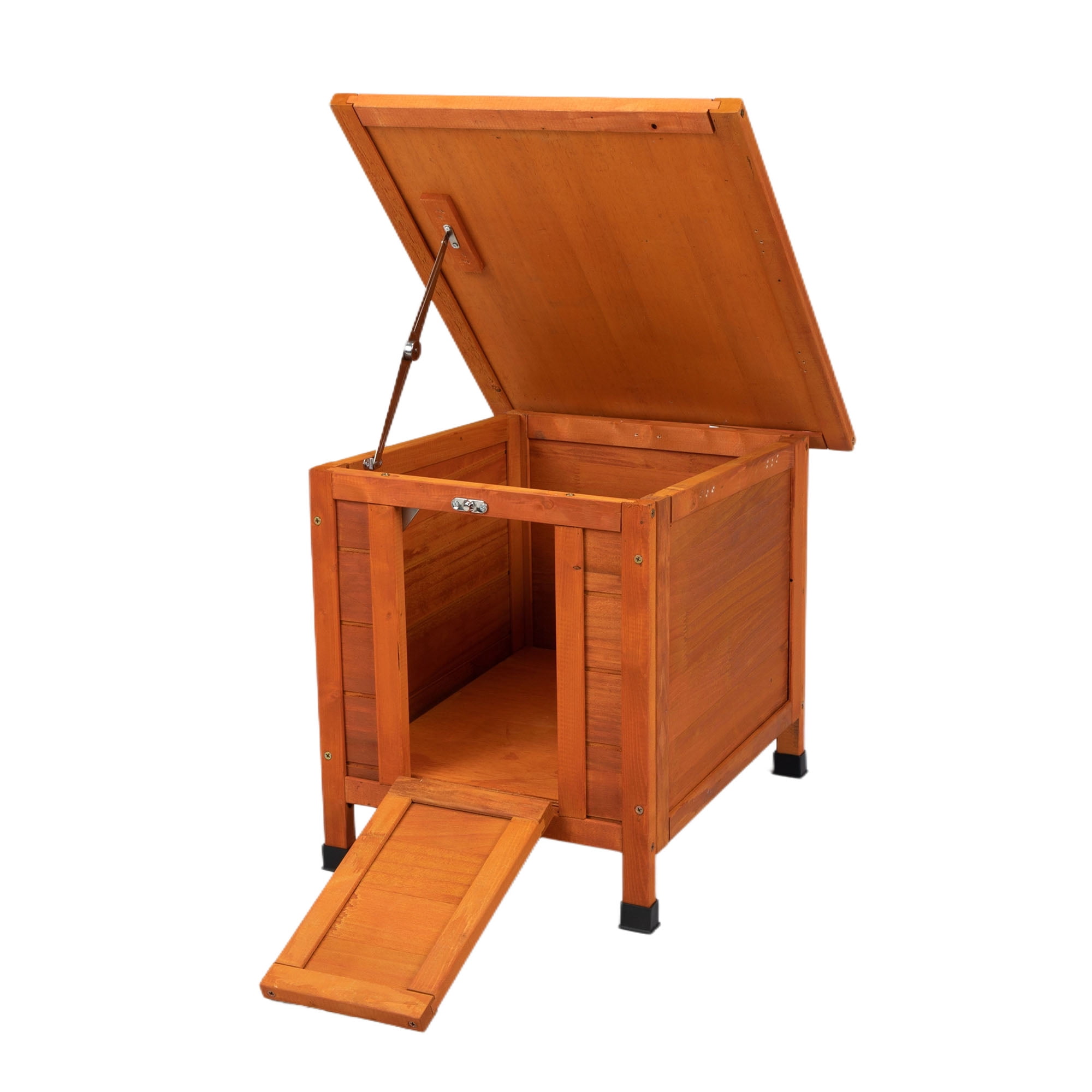 Pefilos Rabbit Hutch, Wooden Rabbit Cage, Pet House Bunny Shelter with Ramp and Opening Roof, Orange