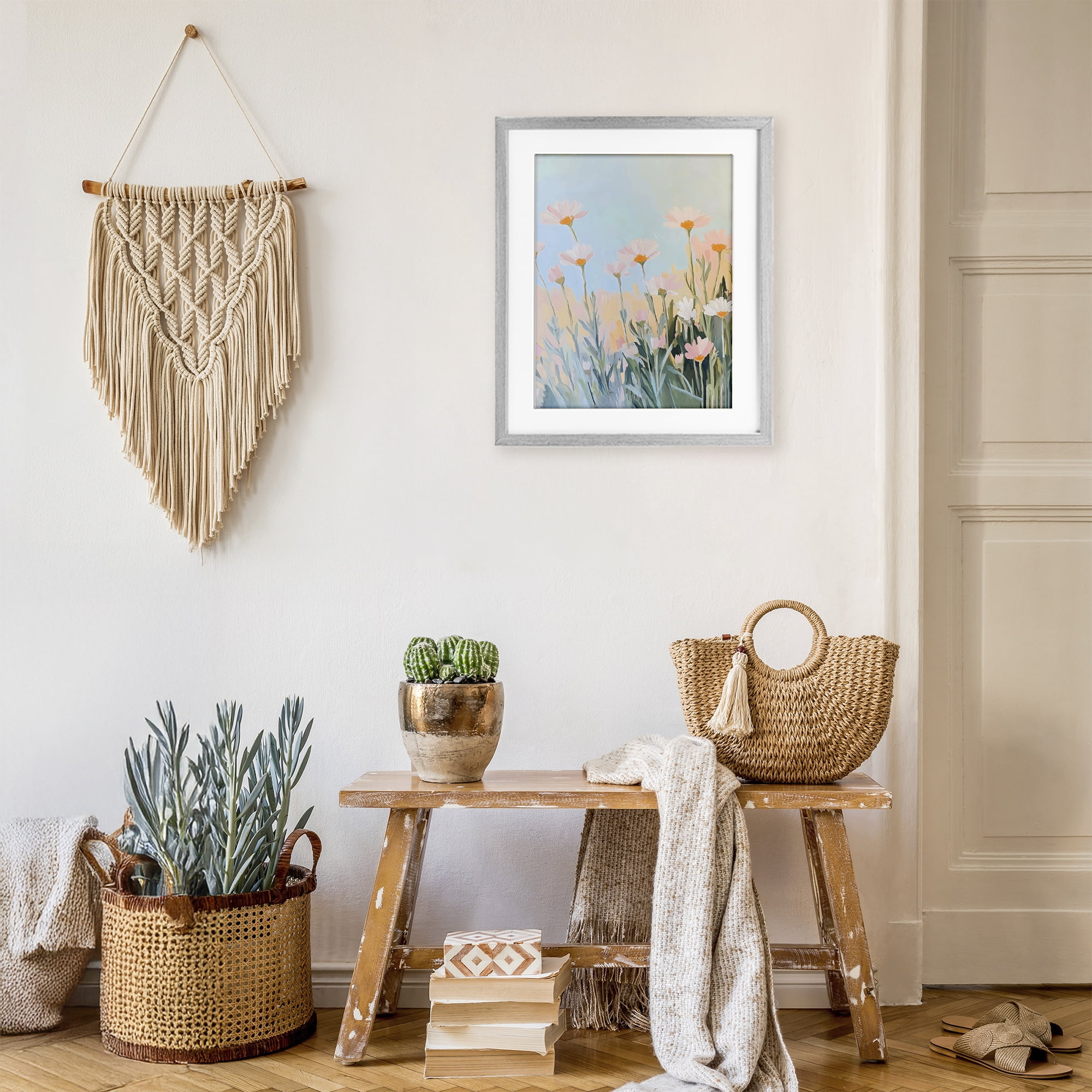 Stupell Industries Pastel Meadow Daisies at Dawn Gray Framed Print Under Glass, design by The Prints Vibe
