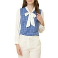 thumbnail image 5 of Allegra K Women's Plaid Casual Contrast Color Long Sleeve Bow Tie Neck Blouse, 5 of 6